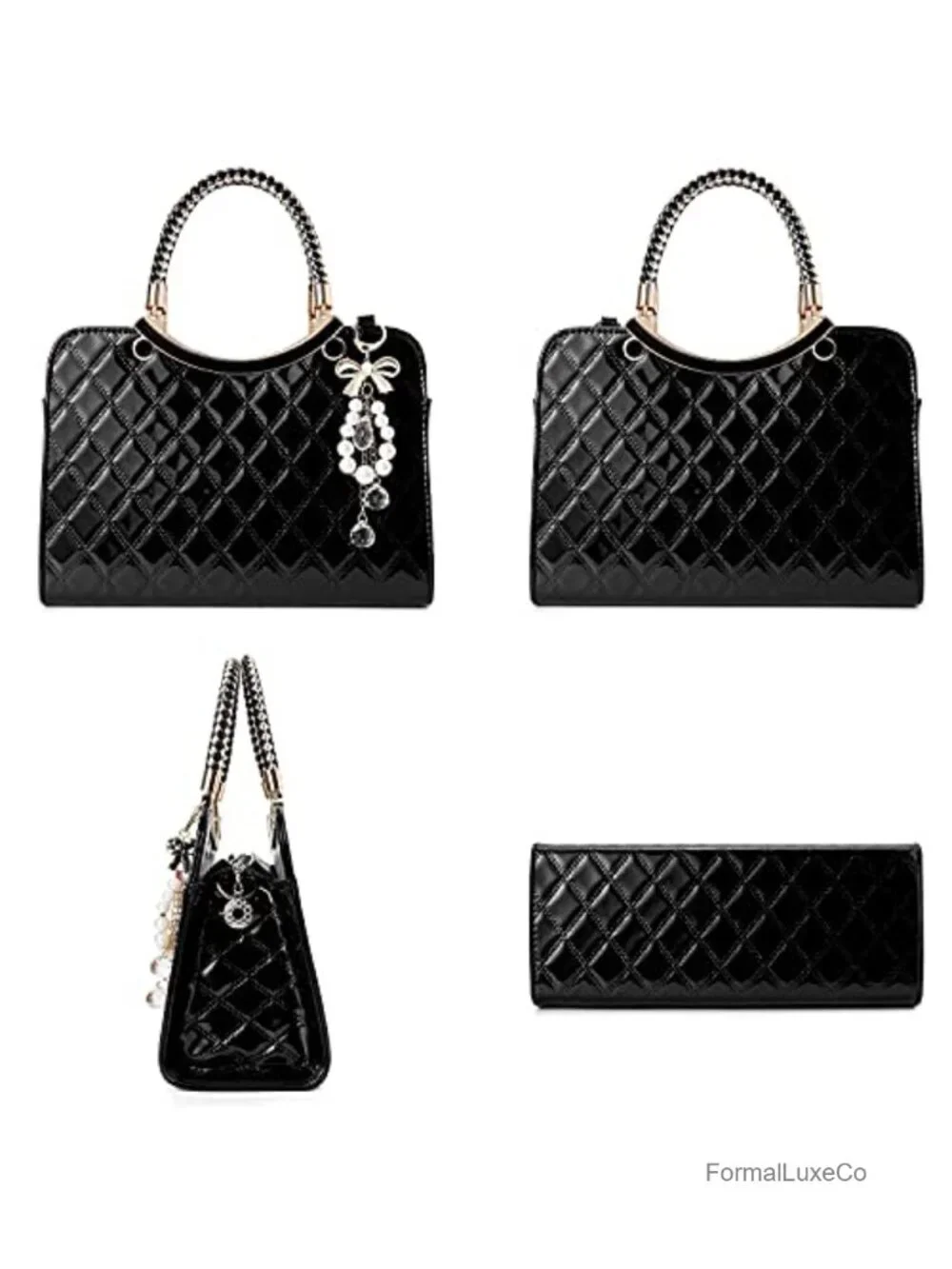 TIBES Shiny Patent Leather Satchel Handbag Crossbody Bag